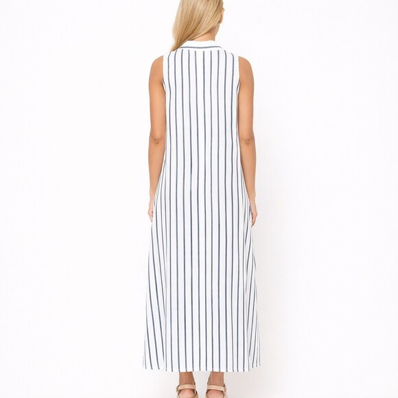 Labo.Art Felice Striped Cotton Sleeveless Polo Maxi Dress NWT White Gray small 1 - Picture 3 of 9